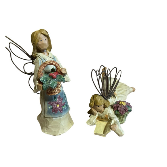 Two Ganz Angel Accent Flower Winter greenery Resin figurines by Roman Home Decor - Picture 13 of 13